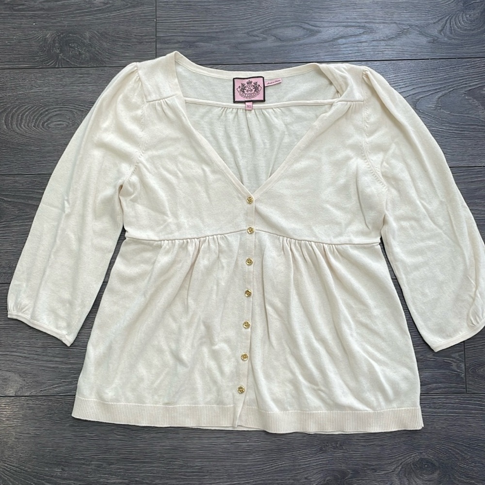 Juicy Couture cotton cashmere button down sweater v-neck with gold buttons
